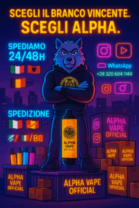 Sigaretta elettronica usa e getta Alpha Vape premium con design compatto, in fase di caricamento.