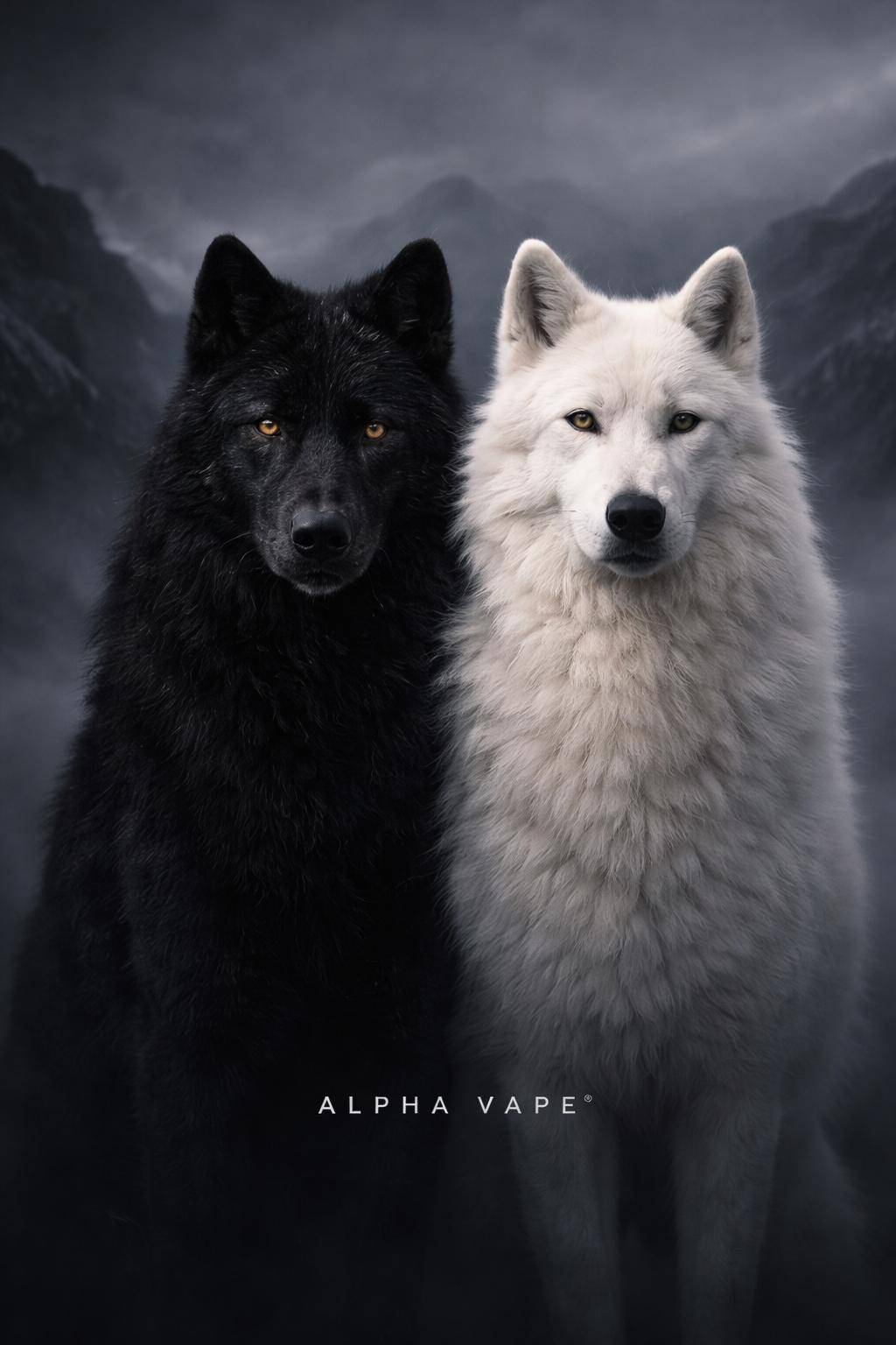 Logo Alpha Vape Official in stile luxury nero e oro con occhi di lupo, brand internazionale di sigarette elettroniche monouso premium per ingrosso e dettaglio