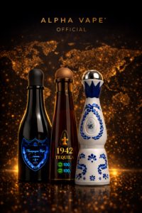 Tre sigarette elettroniche monouso luxury Alpha Vape Official in stile bottiglia, modelli Don Leon 1942 Tequila Vape e Champagne Vape da 30000 puff