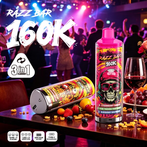 Razz Bar 160K 3-in-1 Disposable Vape – 160.000 Tiri | 3 Gusti Selezionabili