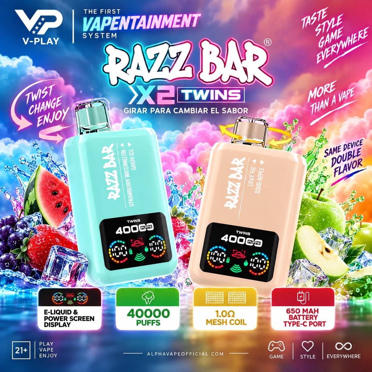 Razz Bar 40K Ingrosso Twins 40000 Puff doppio gusto