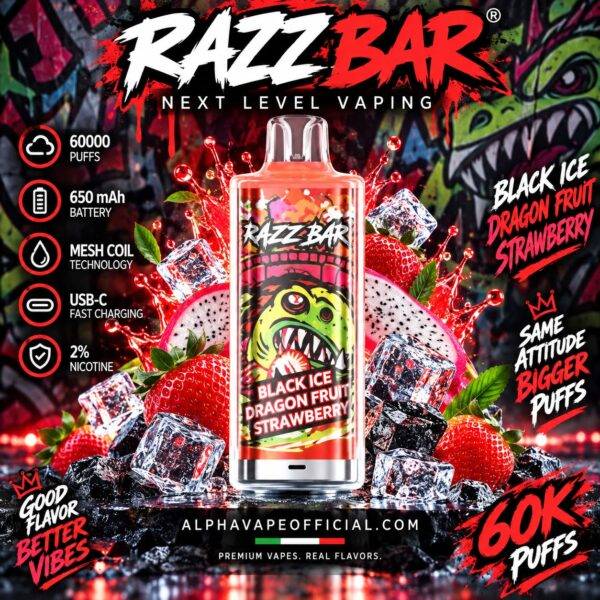 Razz Bar 60K Black Ice Dragon Fruit Strawberry – Alpha Vape Official