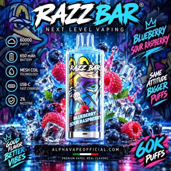Razz Bar 60K Blueberry Sour Raspberry – Alpha Vape Official