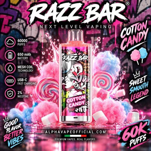 Razz Bar 60K Cotton Candy – Alpha Vape Official