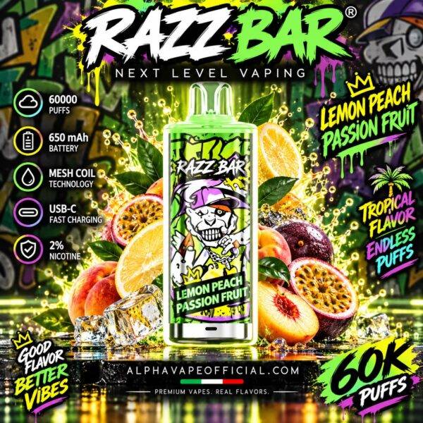 Razz Bar 60K Lemon Peach Passion Fruit – Alpha Vape Official