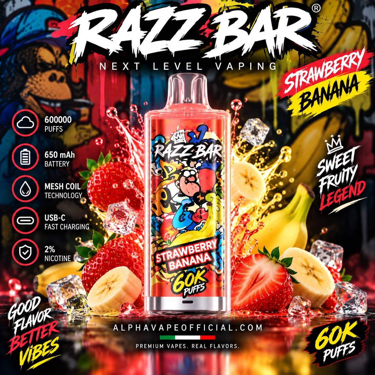 Razz Bar 60K Strawberry Banana – Alpha Vape Official
