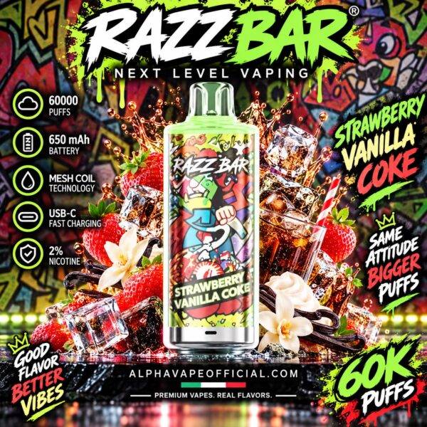 Razz Bar 60K Strawberry Vanilla Coke – Alpha Vape Official