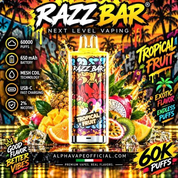 Razz Bar 60K Tropical Fruit – Alpha Vape Official